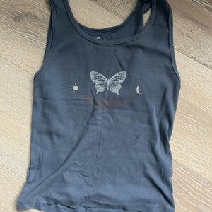 Hollister Charcoal Tank Top with Butterfly and Moon Design